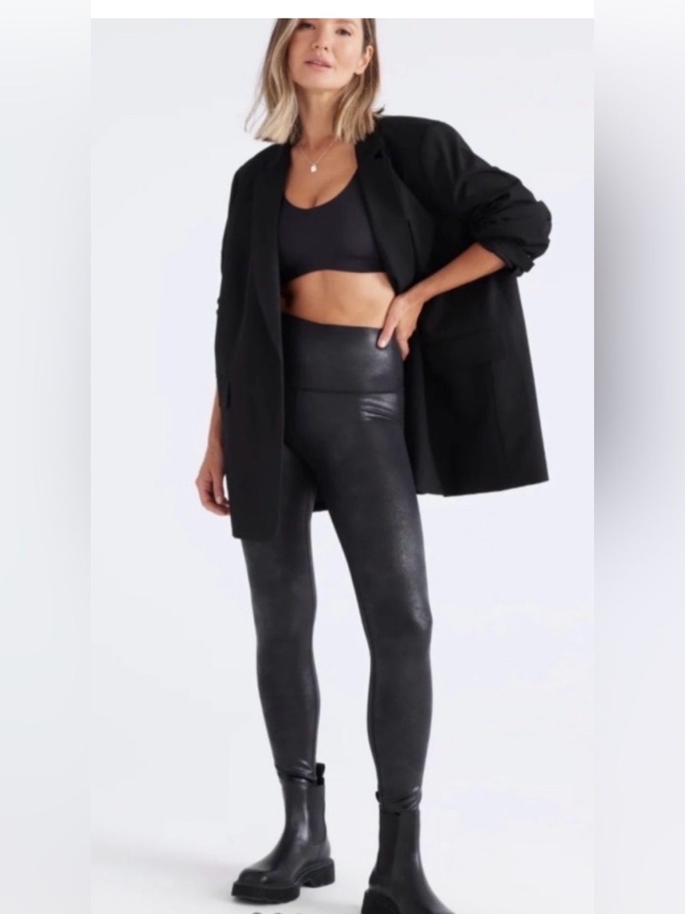 Knix X Papaya Sculpt Faux Leather Leggings – Size Medium – Black
